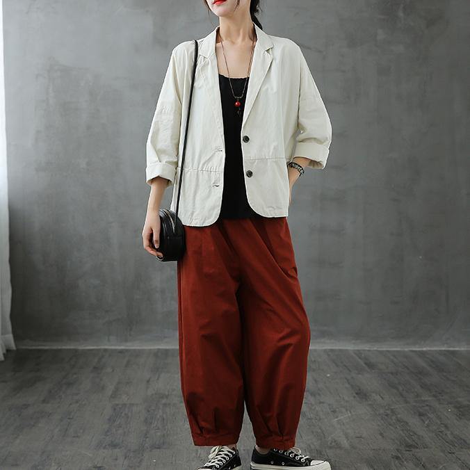 Natural Notched Button Down fall Blouse Shirts white shirt - SooLinen