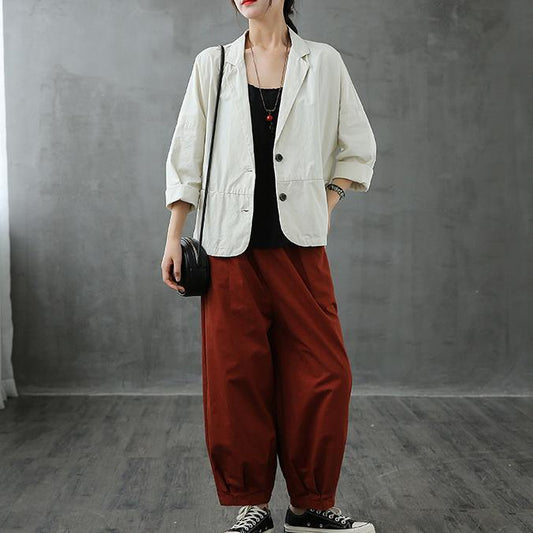 Natural Notched Button Down fall Blouse Shirts white shirt - SooLinen