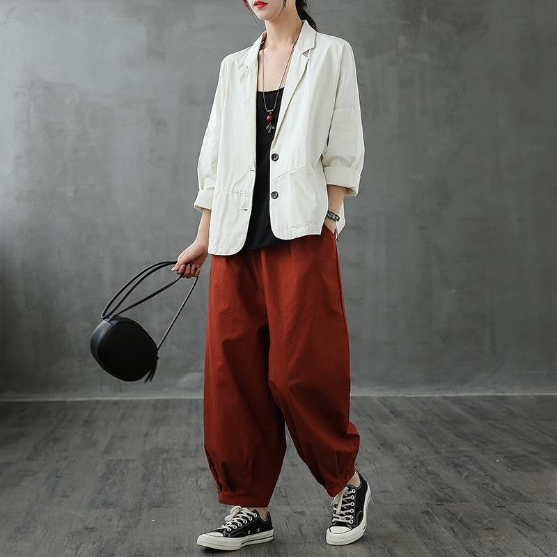 Natural Notched Button Down fall Blouse Shirts white shirt - SooLinen