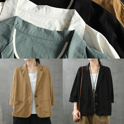 Natural Notched Button Down fall Blouse Shirts white shirt - SooLinen