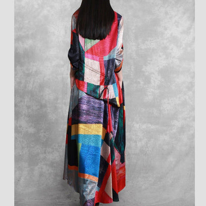 2021 Silk Summer Dress Print A Line Dresses - SooLinen