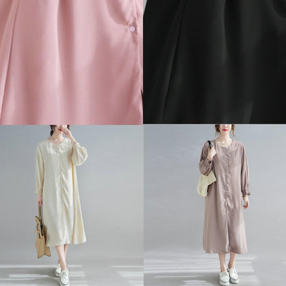 Natural O Neck Lantern Sleeve Spring Clothes Women Photography Brown Long Dress - SooLinen