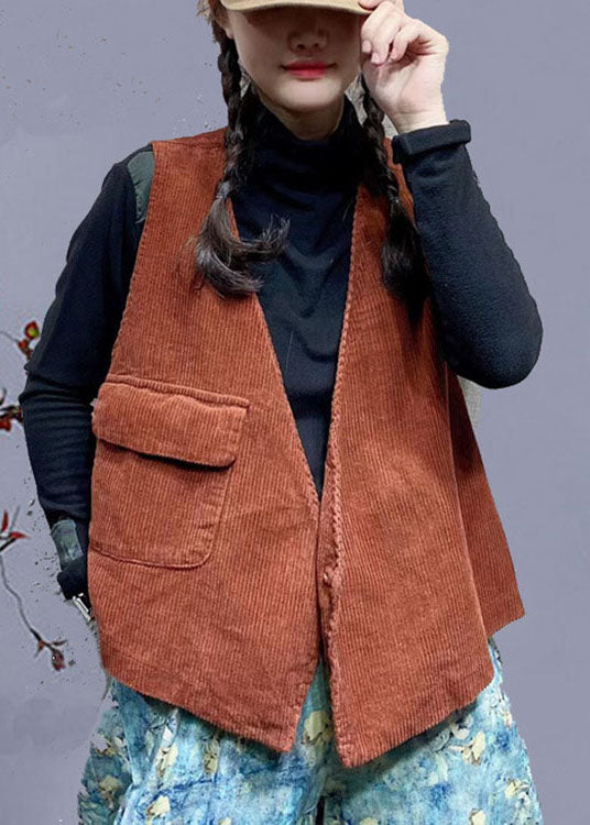 Natürliche orange Cord Taschen Knopf Herbst ärmellose Weste
