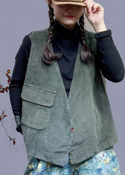 Natürliche orange Cord Taschen Knopf Herbst ärmellose Weste