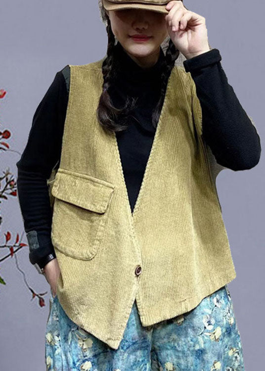 Natürliche orange Cord Taschen Knopf Herbst ärmellose Weste