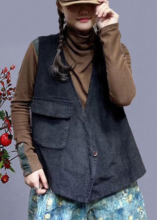 Natürliche orange Cord Taschen Knopf Herbst ärmellose Weste