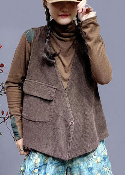 Natürliche orange Cord Taschen Knopf Herbst ärmellose Weste