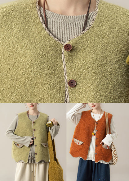 Naturorangefarbenes, asymmetrisches zweiteiliges Set aus Weste und Oberteil aus Kunstpelz mit Rundhalsausschnitt – ideal für den Winter