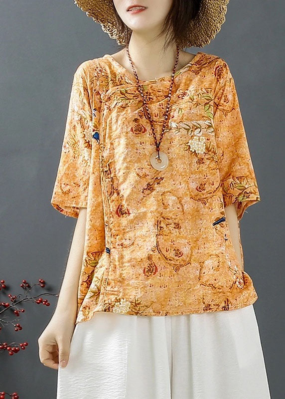 Natürlicher orangefarbener Print, niedriges, hohes Design, Tops mit halben Ärmeln