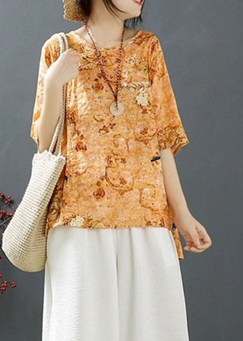 Natürlicher orangefarbener Print, niedriges, hohes Design, Tops mit halben Ärmeln