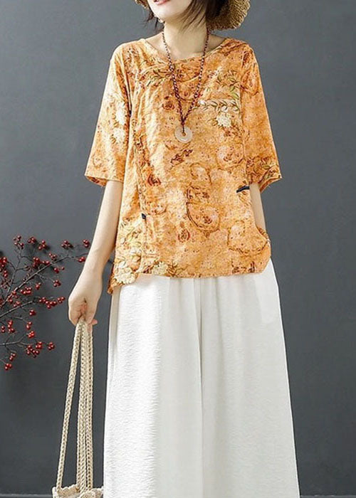Natürlicher orangefarbener Print, niedriges, hohes Design, Tops mit halben Ärmeln