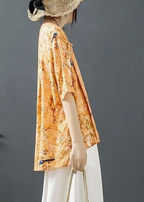 Natürlicher orangefarbener Print, niedriges, hohes Design, Tops mit halben Ärmeln
