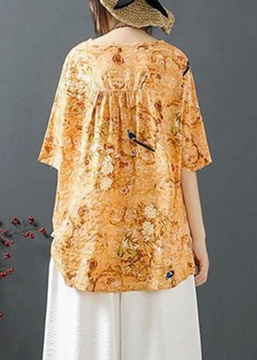 Natürlicher orangefarbener Print, niedriges, hohes Design, Tops mit halben Ärmeln