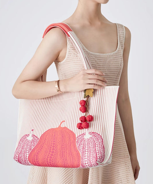 Natural Pink Jacquard Solid Durable Cotton Women Handbags