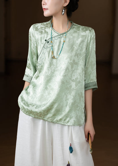 Natural Pink O-Neck Embroidered Silk Top Summer