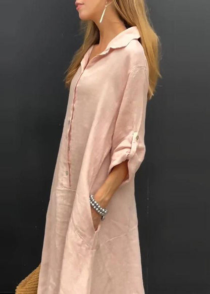 Natural Pink Peter Pan Collar Patchwork Long Dress Fall