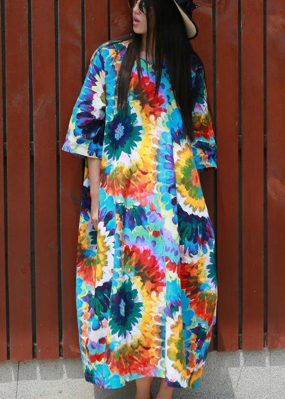 Plus Size Tie Dye Summer Maxi Dresses - SooLinen