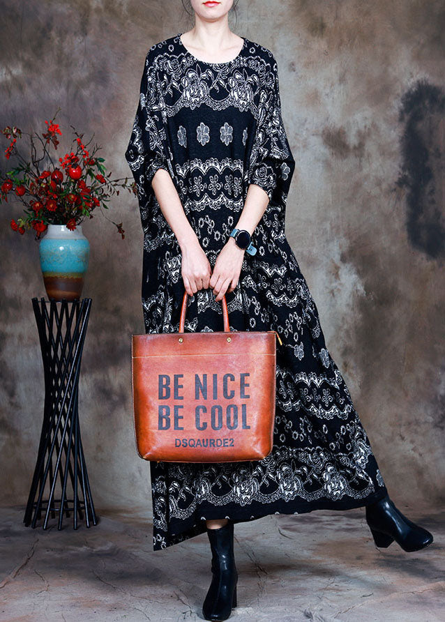 Naturrotes Strick-Herbstkleid mit O-Ausschnitt und Taschen