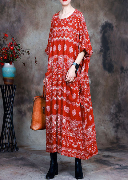 Naturrotes Strick-Herbstkleid mit O-Ausschnitt und Taschen