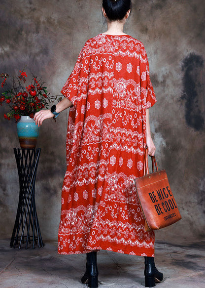 Naturrotes Strick-Herbstkleid mit O-Ausschnitt und Taschen