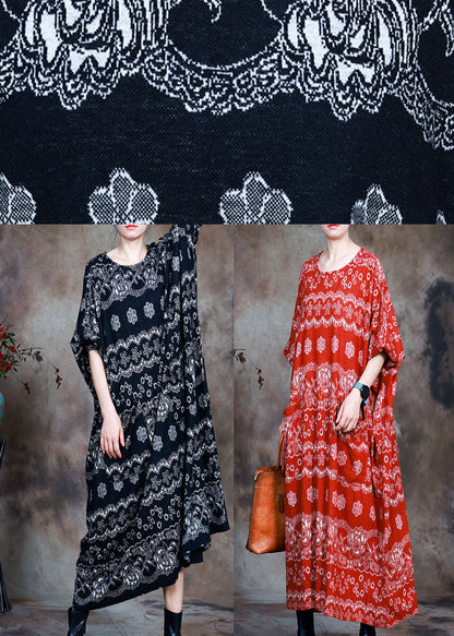 Naturrotes Strick-Herbstkleid mit O-Ausschnitt und Taschen