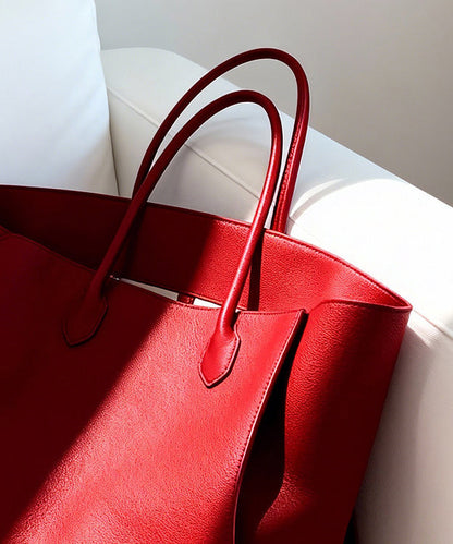 Natural Red Large Capacity Faux Leather Tote Bag