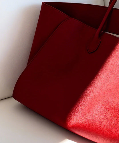 Natural Red Large Capacity Faux Leather Tote Bag