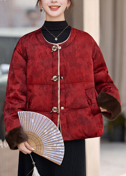 Natural Red Oversized Jacquard Duck Down Down Coat Winter