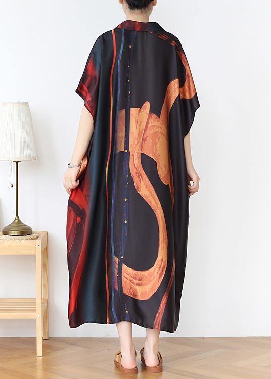 Natural Red Print Peter Pan Collar Summer Chiffon Dress - SooLinen