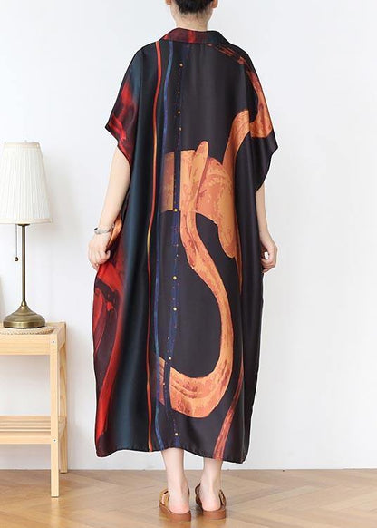 Natural Red Print Peter Pan Collar Summer Chiffon Dress - SooLinen