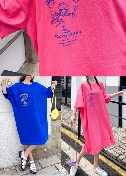 Natural Rose Graphic Cotton Half Sleeve Summer Dresses - SooLinen