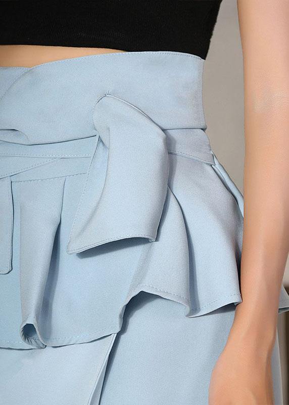 Natural Royal Blue High Waist Cinched Ruffles Skirts - SooLinen
