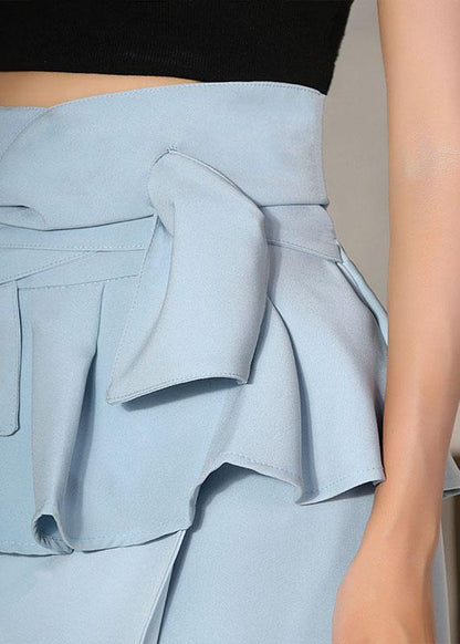 Natural Royal Blue High Waist Cinched Ruffles Skirts - SooLinen