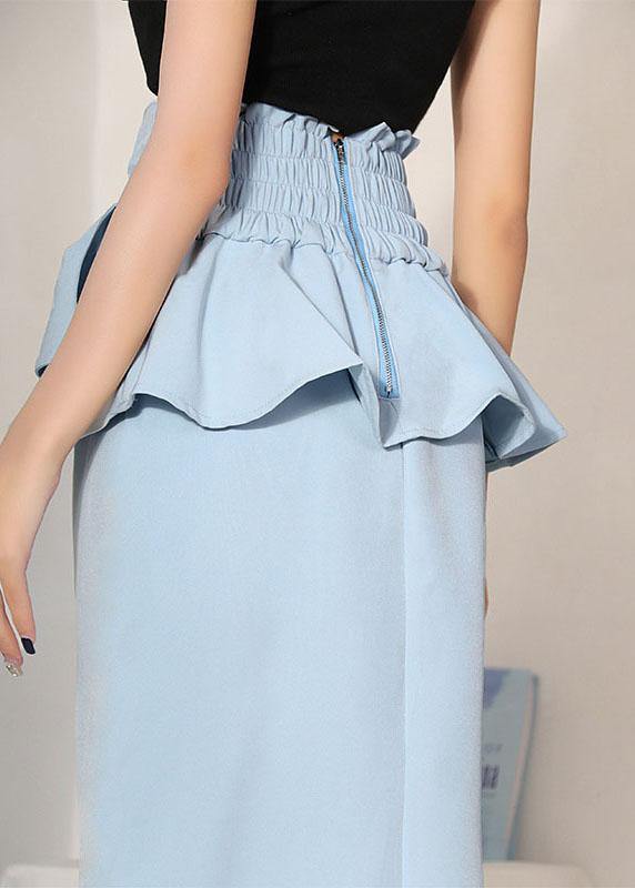 Natural Royal Blue High Waist Cinched Ruffles Skirts - SooLinen