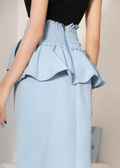 Natural Royal Blue High Waist Cinched Ruffles Skirts - SooLinen