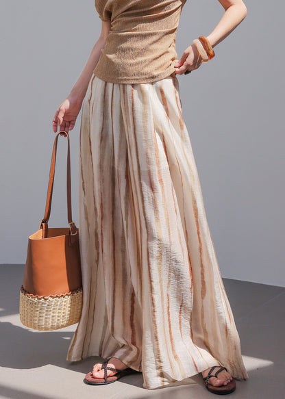 Natural Striped High Waist Wide Leg Pants Summer