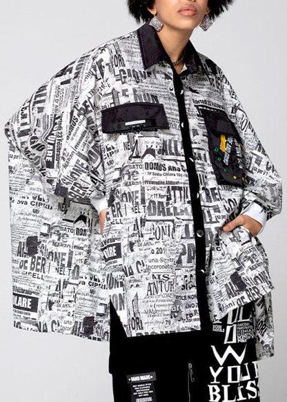 Natürliches weißes asymmetrisches grafisches Baumwollhemd Tops Frühling