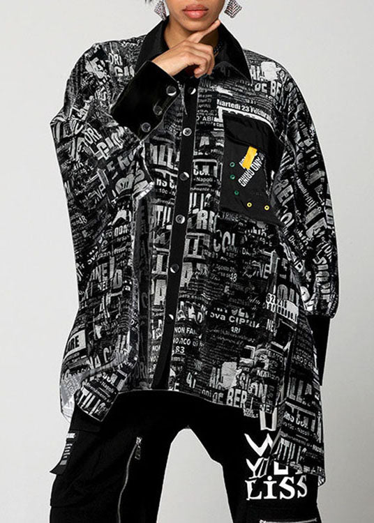 Natürliches weißes asymmetrisches grafisches Baumwollhemd Tops Frühling