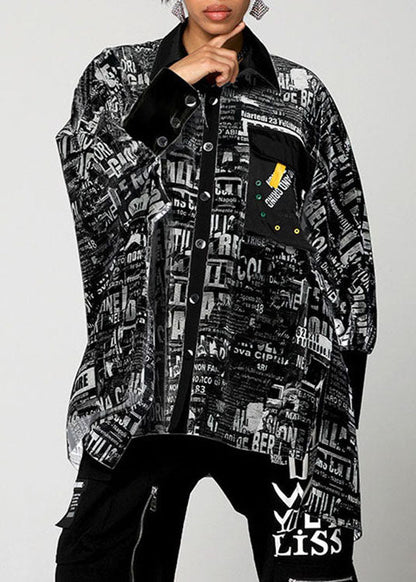 Natürliches weißes asymmetrisches grafisches Baumwollhemd Tops Frühling