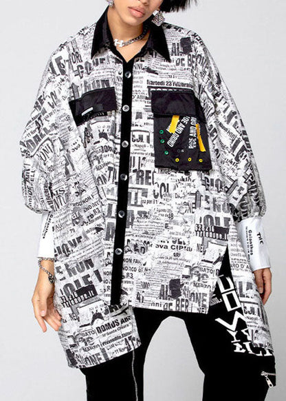 Natürliches weißes asymmetrisches grafisches Baumwollhemd Tops Frühling