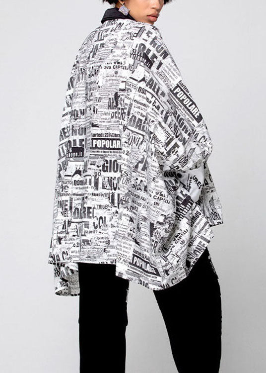 Natürliches weißes asymmetrisches grafisches Baumwollhemd Tops Frühling