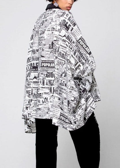 Natürliches weißes asymmetrisches grafisches Baumwollhemd Tops Frühling