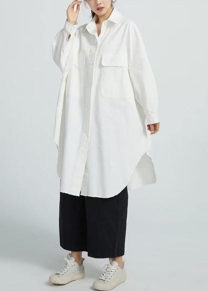 Natural White Cotton Clothes Big Pockets shift Shirt Dress - SooLinen