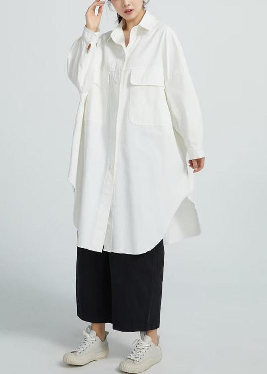 Natural White Cotton Clothes Big Pockets shift Shirt Dress - SooLinen