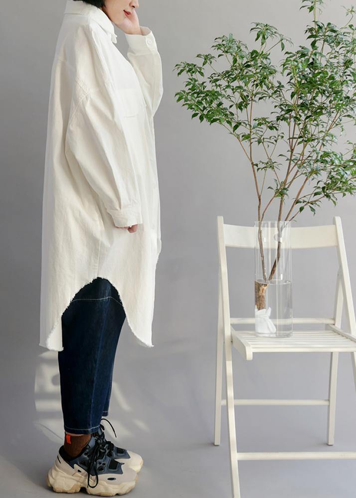 Natural White Cotton Clothes Big Pockets shift Shirt Dress - SooLinen