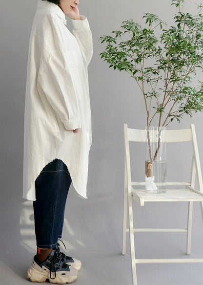 Natural White Cotton Clothes Big Pockets shift Shirt Dress - SooLinen