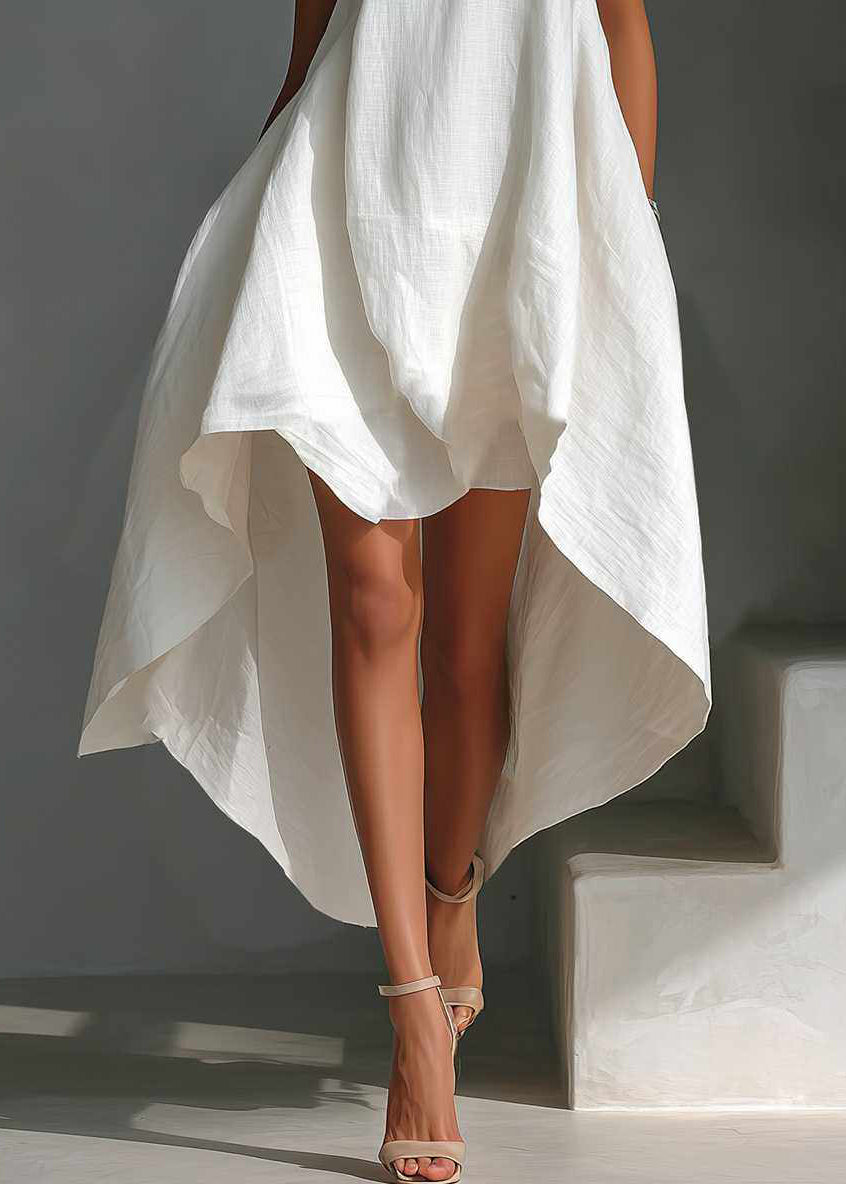 Natural White Low High Design Maxi Dresses Summer