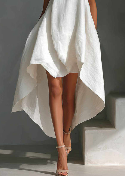 Natural White Low High Design Maxi Dresses Summer