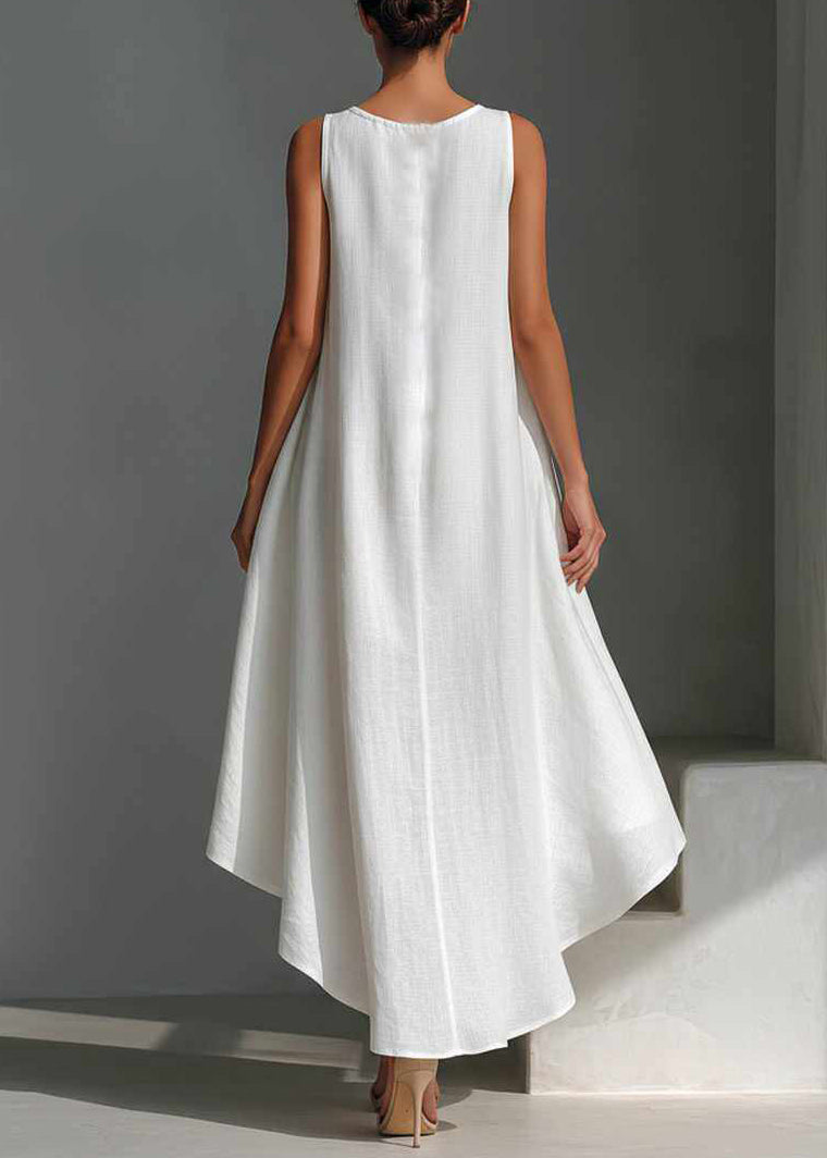 Natural White Low High Design Maxi Dresses Summer