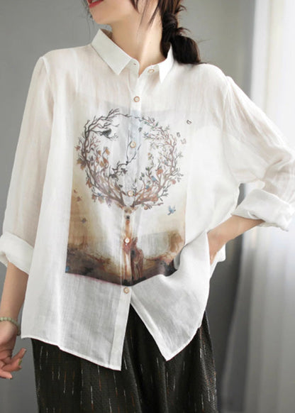 Tops de ramio con botones y cuello Peter Pan en blanco natural para primavera